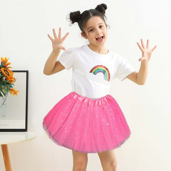 KkSLirnhs 3-9Years Girls' Stylish Summer Bubble Skirt with Ruffled and Elastic Waist Lightweight Tutu Toddler Kids Tulle Tiered Mesh Skirt Princess Party Dress Layered Skirt For Little Girls Pink