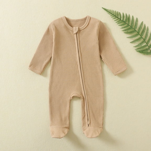 KkSLirnhs 3 Months Baby Clothing Sets Outfits Set Toddler Kids Boys Girls Fashion Comfortable Solid Color Zipper Long Sleeve Crawling Romper Brown