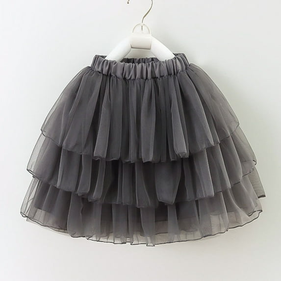 KkSLirnhs 3 Years Girls' Cute Bubble Mini Skirt with Ruffle Hem for Summer Fun Lightweight Tutu Toddler Kids Solid Tulle Tiered Mesh Skirt Princess Party Dress Layered Skirt For Little Girls Gray