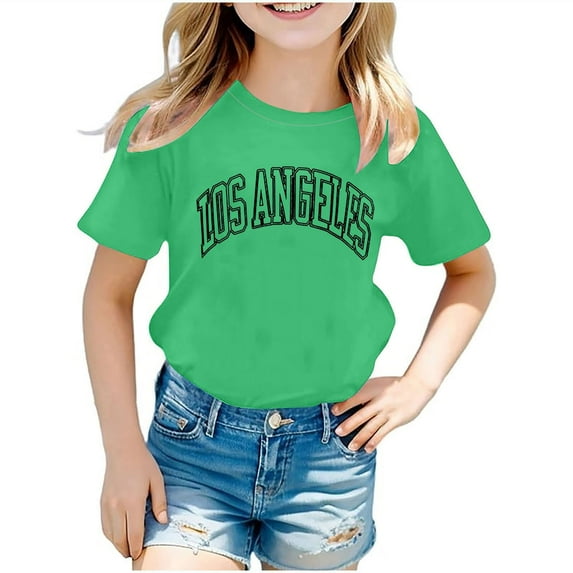 KkSLirnhs 3 Years Summer Tops Girl Shirts for Kids Short Sleeve Graphic T-Shirt Round Neck Crop Tops for 3-14 Years Girls and Boy T-Shirt Tee Tunic Blouse for Teen Girls Green