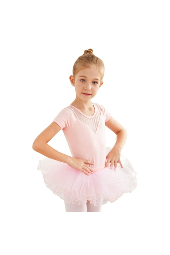 KkSLirnhs 3Y-16Y Girls Princess Dress Cute Rainbow Ballet Dance Dress Baby Girls Short Sleeves Dance Dress Training Clothes one-piece Performance Clothes Skirt Set Pink 6-7Y