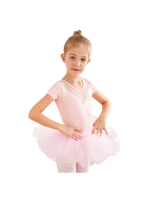 KkSLirnhs 3Y-16Y Girls Princess Dress Cute Rainbow Ballet Dance Dress Baby Girls Short Sleeves Dance Dress Training Clothes one-piece Performance Clothes Skirt Set Pink 6-7Y