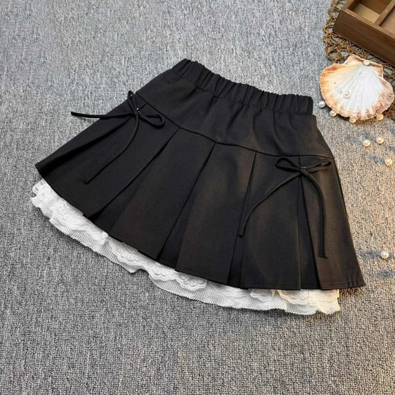 KkSLirnhs 4 Years Girls' Uniform Pleated Skirt with Adjustable Waist, Ideal for Summer School Days Lightweight School Uniform Pleated Ruffle Scooter Skirt Black