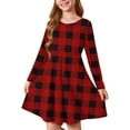 thumbnail image 1 of KkSLirnhs 5 Years Girls Dresses 10-12 Girls Dresses Size 6 Girls Christmas Printed Long Sleeve Stretchy Dress A Line Twirly Skater School Recital Dress Long Sleeve Round Neck Dress Red, 1 of 5