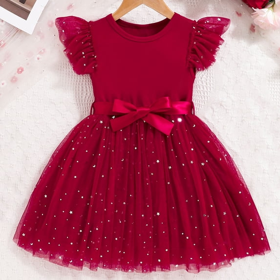 KkSLirnhs 5Y Girls Dresses 6-12 Girls Dresses Size 10 Girls' Bohemian Style Tie-Dye Dress - Airy Short Sleeve Gradient Color Midi Summer Fashion Red