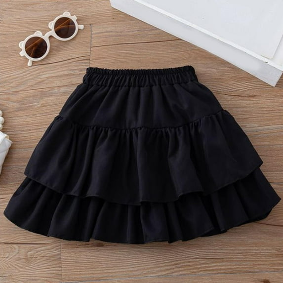 KkSLirnhs 6 Years Girls' Fashionable Summer Bubble Mini Skirt with Layered Net Fabric Lightweight Tiered Ruffle Short Skirts Black