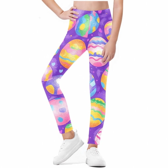 KkSLirnhs 7 Years Girls' High-Waist Stretchy Leggings, Soft & Durable Fabric, Ideal for Everyday Wear, School, or Outdoor Activities, Trendy Prints, Ages 5-12 Purple