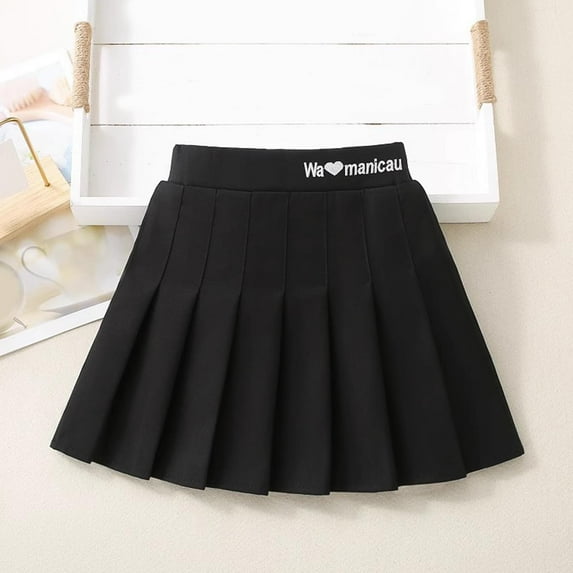 KkSLirnhs 7 Years Girls' Summer School Skirt with Pleated Design and Comfortable Elastic Waist Lightweight School Uniform Pleated Ruffle Scooter Skirt Black
