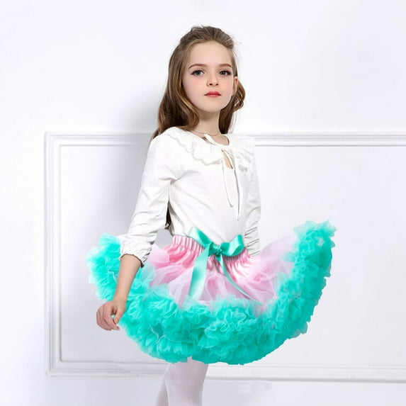KkSLirnhs 73 Girls' Cute Bubble Mini Skirt with Fluffy Tulle Layers for Summer Lightweight Rainbow Sequin Sparkling Tutu Dancing Mesh Skirt Green