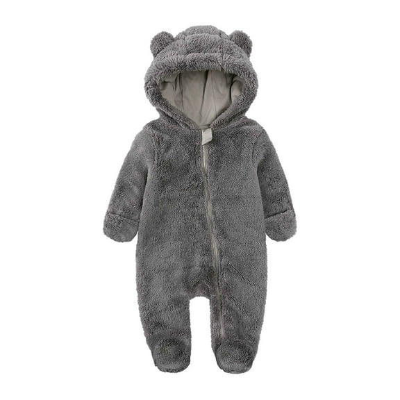 KkSLirnhs 9-12 Months Baby Clothing Sets Outfits Set Newborn Baby Winter Girls Boys Clothes Warm Cute Ears Cartoon Zipper Hooded Rompers Gray