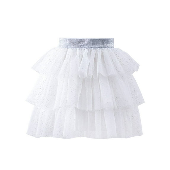 KkSLirnhs 9 Months Girls' Fashionable Summer Bubble Mini Skirt with Layered Net Fabric Lightweight Tutu Toddler Kids Tulle Tiered Mesh Skirt Princess Party Dress Layered Skirt For Little Girls White