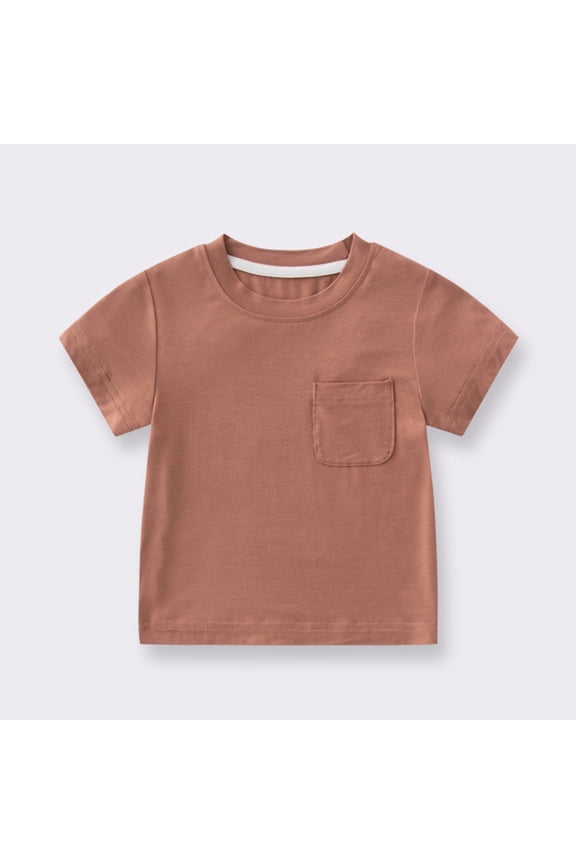 KkSLirnhs 9M Girls Clothes under $10 Toddler Kids Boys Girls Fashion Cute Solid Color Soft Short Sleeve Pocket Top Home Wear Red