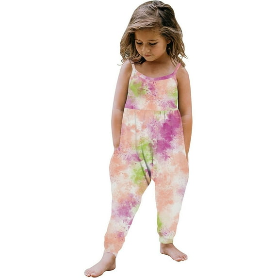 KkSLirnhs Baby Girl under $5.00 Newborn 5-6 Years Toddler Girls Kids Printing Jumpsuit Playsuit Strap Romper Winter Warm Outfits Clothes Pink