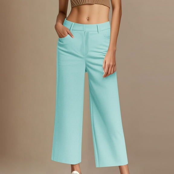 KkSLirnhs Cargo Pants for Women Plus Size Ladies' Solid Color Casual Suit Loose Cropped Pants Green L