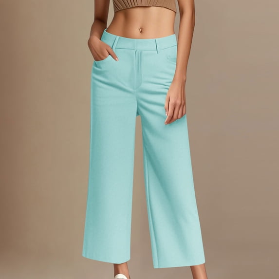KkSLirnhs Cargo Pants for Women Plus Size Ladies' Solid Color Casual Suit Loose Cropped Pants Green L