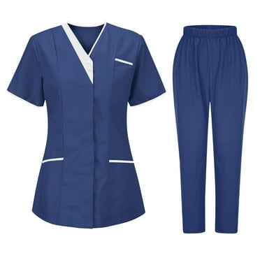 KkSLirnhs Cargo Pants for Women Plus Size Women's Nurses Sets Tunic Uniform Clinic Carer V-Neck Protective Clothing and Pants Set Blue XXXL