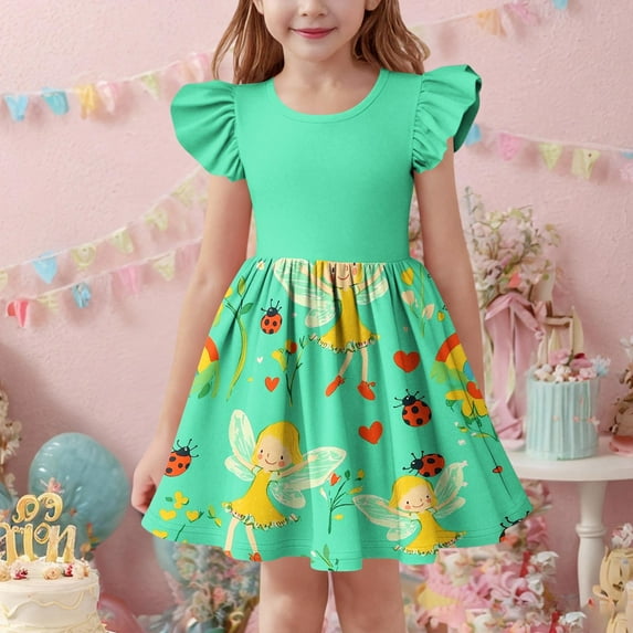 KkSLirnhs Dresses for Girls 14/16 Sleeveless Stretchy Dress A Line Twirly Skater School Recital Dress Short Sleeve Round Neck Dress 3 Years Green