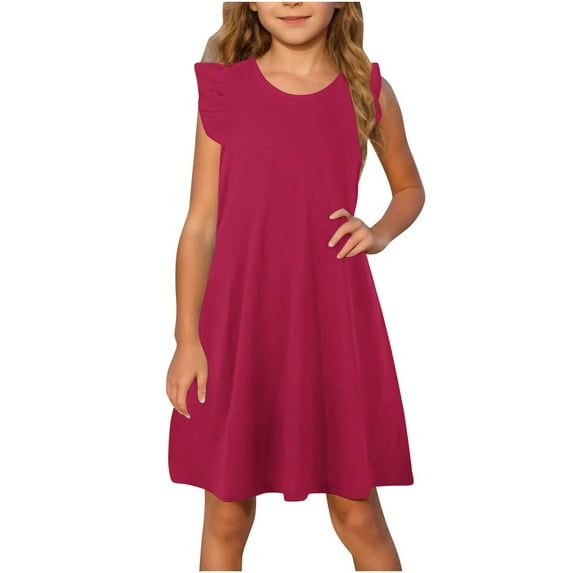 KkSLirnhs Dresses for Girls 7-16 Toddler Dress Summer Ruffle Sleeve Sundress Outfit for Kids 4-14T 4 Years Pink