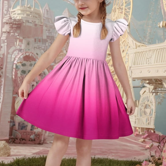 KkSLirnhs Dresses for Girls Size 6 Sleeveless Stretchy Dress A Line Twirly Skater School Recital Dress Short Sleeve Round Neck Dress 9 Years Pink