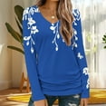 thumbnail image 1 of KkSLirnhs Fall Clothes Women Plus Size Women's Casual Non Positioning Printed-Neck Long Sleeved T-shirt Loose Fashionable Top L Blue, 1 of 5