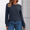 thumbnail image 1 of KkSLirnhs Fall Trendy Tops Plus Size Women's Solid Color Eyelet Blouses for Women Dressy Long Sleeved Round neck Pullover Tunic Tops Lace Patchwork T Shirts S Blue, 1 of 8