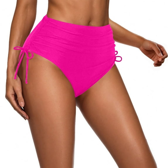 KkSLirnhs Fashion Women Solid Color High Waisted Sexy Drawstring Pleated Swimsuit