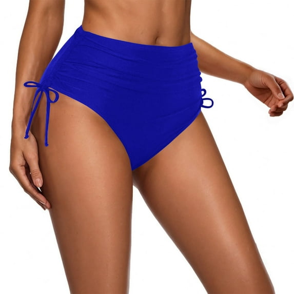 KkSLirnhs Fashion Women Solid Color High Waisted Sexy Drawstring Pleated Swimsuit