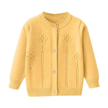 KkSLirnhs Girl Sweaters 7/8 Size 1Y-4Y Children's Knitted Single Breasted Knitted Sweater Coat Round Neck Knitted Sweater Cardigan Loose Coat Yellow 2Y