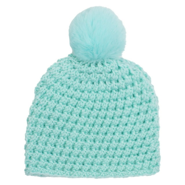 KkSLirnhs Girls Boys Kids Winter Hat Fleece Beanie Girls Accessories Knit Beanies Cap Winter Warm Beanie Hat Knit Thick Ski Cap with Faux Fur Pompom Cute Green One Size