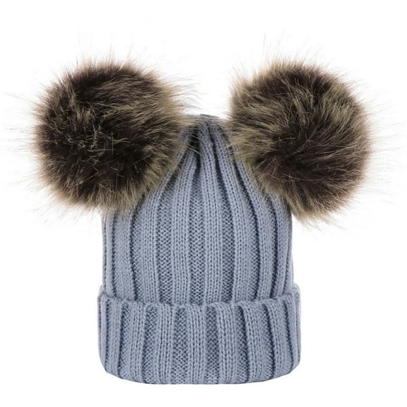 KkSLirnhs Girls Boys Kids Winter Hat Fleece Beanie Girls Accessories Knit Beanies Cap Winter Warm Beanie Hat Knit Thick Ski Cap with Double Pom Pom Cute Gray One Size