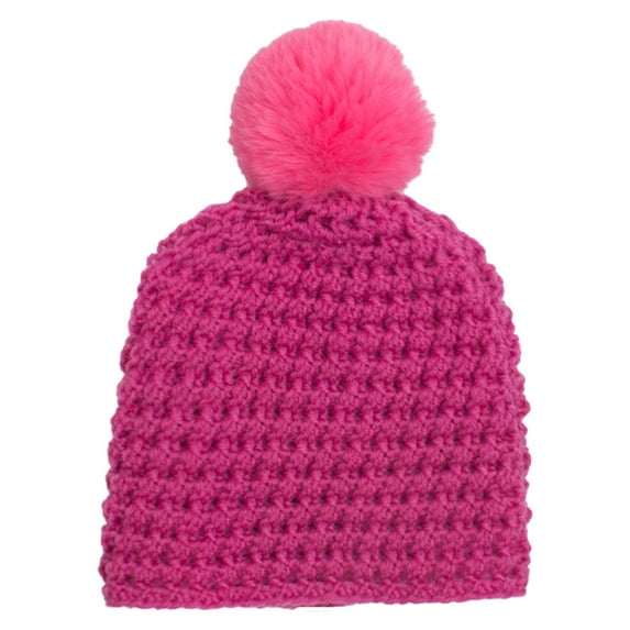 KkSLirnhs Girls Boys Kids Winter Hat Fleece Beanie Girls Accessories Knit Beanies Cap Winter Warm Beanie Hat Knit Thick Ski Cap with Faux Fur Pompom Cute Pink One Size