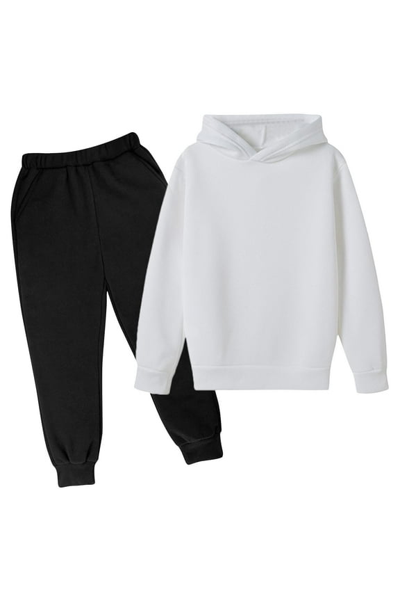 Girls Clothes under $10 Fashion Girls and Boys Casual Long Pants Solid Color Sleeve Tops Long Sleeve Hooded Set White 9Y