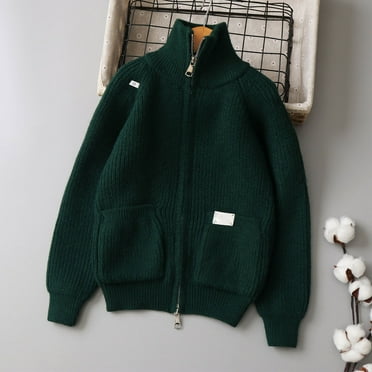 KkSLirnhs Girls Clothes Clearance under $10 Winter Fall Boys and Girls Streak Sheep Wool Hooded Zipper Sweater with Pockets Green 6Y