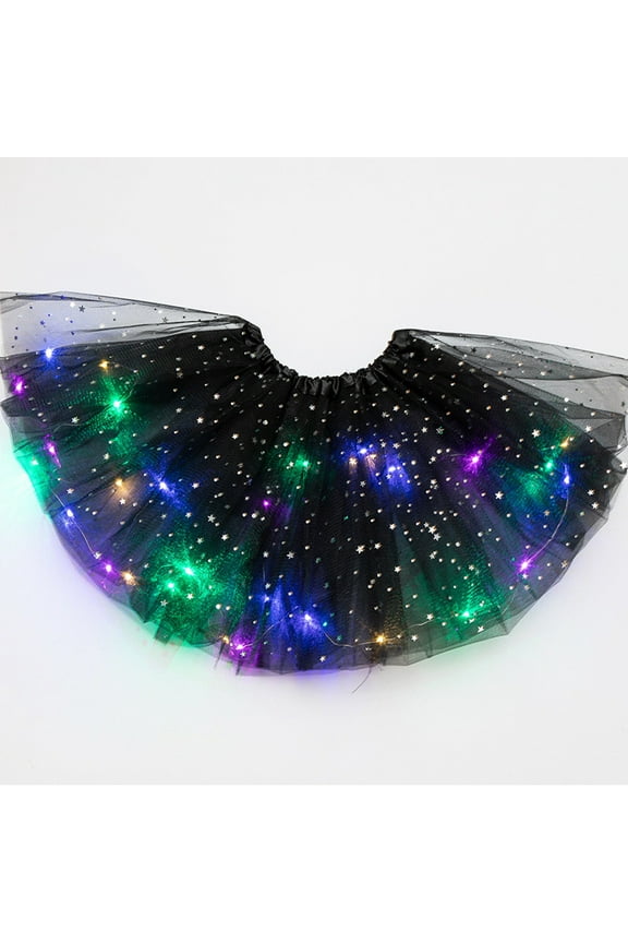 KkSLirnhs Girls' Cute Tulle Bubble Mini Skirt with Ruffle Hem for Summer Fun Lightweight Rainbow Sequin Sparkling Tutu Dancing Mesh Skirt Black