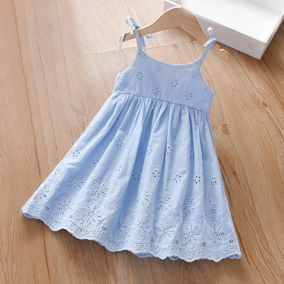 KkSLirnhs Girls Dresses Size 6 Summer New Girls' Tank Skirt Western Style Strap Princess Skirt Girls' Hollow Embroidered Dress Summer 6 Years Blue