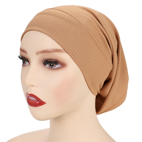 KkSLirnhs Hats for Women with Cancer Women Winter Warm Solid Muslim Cap Hat Beanie Wrap Scarf Cap Brown One Size