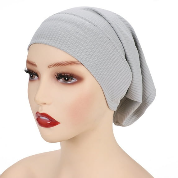 KkSLirnhs Hats for Women with Cancer Women Winter Warm Solid Muslim Cap Hat Beanie Wrap Scarf Cap Gray One Size