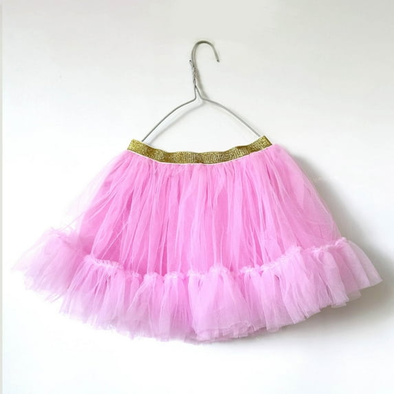 KkSLirnhs L Adorable Girls' Summer Bubble Ruffle Mini Skirt with Elastic Waist Lightweight Tutu Toddler Kids Tulle Tiered Mesh Skirt Princess Party Dress Layered Skirt For Little Girls Pink