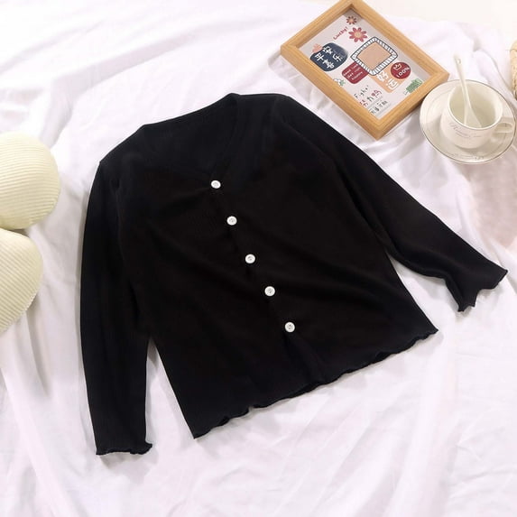 KkSLirnhs Little Girls Clothes Clearance Soft Long Sleeve Knitted Cardigan Sweater Black 3-9M