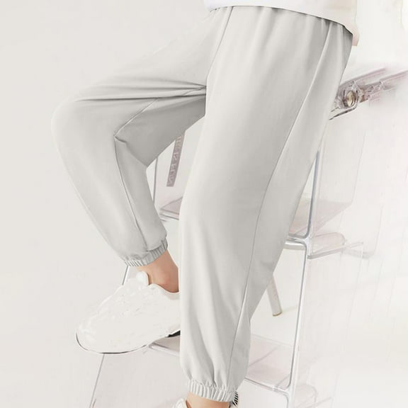 KkSLirnhs Pants for Girls 10-12 3-14year Middle Aged Girls Active Pants/Jegging Casual Solid Color Loose Fitting Ankle Mosquito Proof Pants 130 Gray