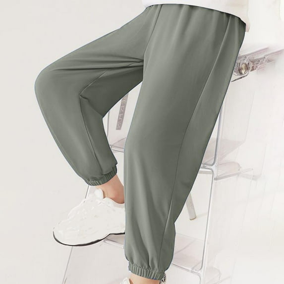 KkSLirnhs Pants for Girls 10-12 3-14year Middle Aged Girls Active Pants/Jegging Casual Solid Color Loose Fitting Ankle Mosquito Proof Pants 150 Green