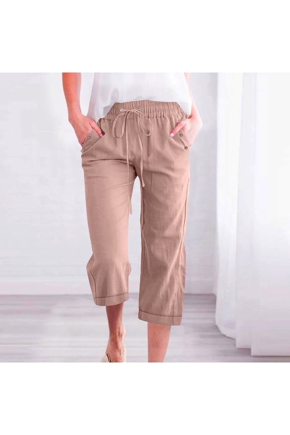 KkSLirnhs Pants for Women Jeans Fashion Womens Casual Color Elastic Loose Pants Straight Wide Leg Trousers with Pocket Beige XL
