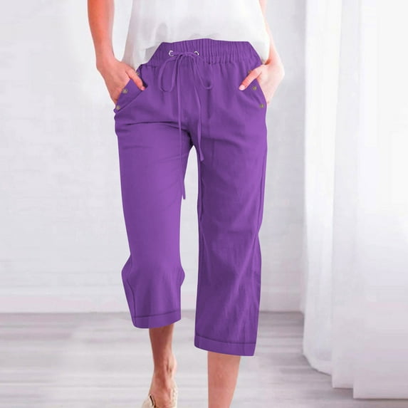 KkSLirnhs Pants for Women Jeans Fashion Womens Casual Color Elastic Loose Pants Straight Wide Leg Trousers with Pocket Purple L