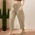 thumbnail image 1 of KkSLirnhs Pants for Women Jeans Woman Summer Solid Color Elastic Waist Drawstring Pockets Button Slit Trousers Length Pants Brown M, 1 of 7