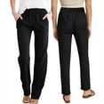 thumbnail image 1 of KkSLirnhs Pants for Women Jeans Women Casual Linen Drawstring Elastic Waist Long Wide Leg Pants Black XL, 1 of 6