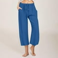 thumbnail image 1 of KkSLirnhs Pants for Women Jeans Women Casual Linen Drawstring Elastic Waist Wide Leg Pants Cropped Trousers Blue L, 1 of 7