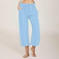 thumbnail image 1 of KkSLirnhs Pants for Women Jeans Women Casual Linen Drawstring Elastic Waist Wide Leg Pants Cropped Trousers Blue M, 1 of 7
