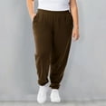 thumbnail image 1 of KkSLirnhs Pants for Women Jeans Women Solid Color Plus Size Elastic Waistband with Side Pockets Sports Ankle Pants Brown XL, 1 of 8