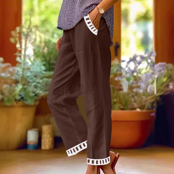 KkSLirnhs Pants for Women Jeans Women's Solid Color Casual Summer and Linen Trousers Casual Women's Trousers Brown S