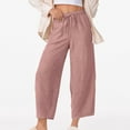 thumbnail image 1 of KkSLirnhs Pants for Women Jeans Women's Summer Solid Color Casual Drawstring Wide Leg Ankle Pants with Pockets Pink XL, 1 of 9